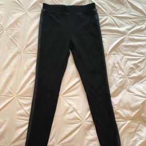Black faux leather striped leggings (fit M/L)